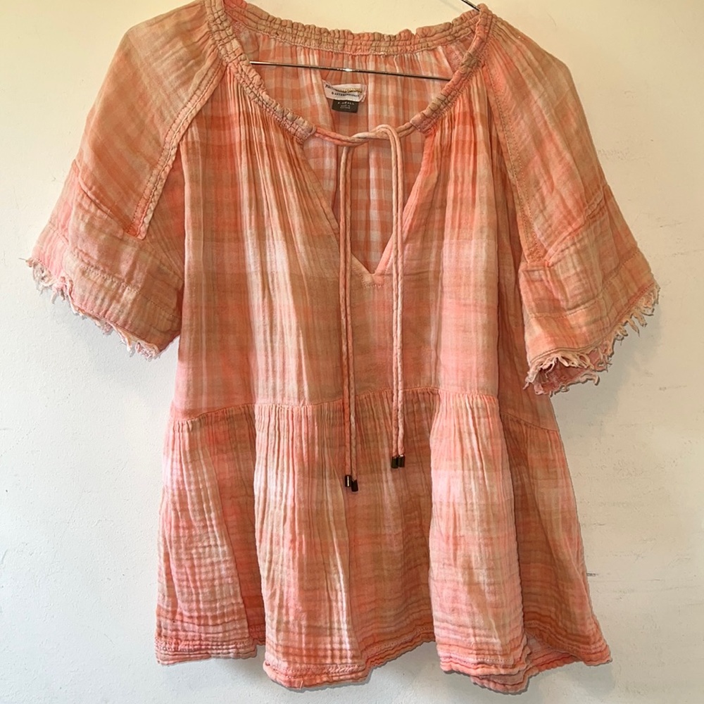 Anthropologie Pilcro and the Letterpress Women’s S SS Plaid Ruffled Top
